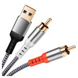 Pizucb Compatible with USB to RCA Cable Audio Aux Adapter, 10FT USB to 2RCA Cable HiFi Stereo Y Splitter for USB A Laptop, Linux, Windows, Desktops, PS4, Amplifiers, Theater, Speaker, Grey