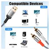 Pizucb Compatible with USB to RCA Cable Audio Aux Adapter, 10FT USB to 2RCA Cable HiFi Stereo Y Splitter for USB A Laptop, Linux, Windows, Desktops, PS4, Amplifiers, Theater, Speaker, Grey