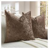 FUTEI Dark Coffee Flannel Throw Pillow Covers 18x18 Inch Set of 2,Soft Crushed Dimensional Textured Cushion Cases,Modern Home Decor for Couch Living Room