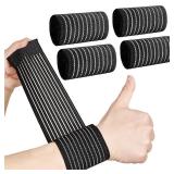 Sumind 4 Pieces Wrist Brace Bands Wrist Compression Strap Tennis Support Wrap Adjustable Brace for Carpal Tunnel Elastic Bands for Pain for Women Men Weightlifting Working Out Fitness, Black
