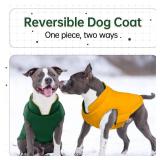 Lelepet Reversible Dog Coat Waterproof Dog Jacket Windproof Puffer Vest for Winter Warm Lightweight Coats for Medium Dogs Adjustbale Hook & Loop Pet Apparel with Leash Hole, French Bulldog, Green L