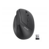 Philips Ergonomic Mouse - Vertical Mouse with 800/1200/1600 Adjustable DPI, 6 Silent Buttons Design for S/M Hands, Auto Power Saving, Light Weight, 2.4GHz Wireless Mouse for Laptop, Desktop, PC-Black