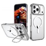 IDweel for iPhone 17 Pro Max Case with Built-in Camera Stash Stand, Compatible with MagSafe, Slim Fit & Lightweight, Magnetic Hard Back Soft Edge Anti-Yellow Sturdy Flexible Shockproof Cover,Clear