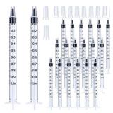 20 Pack 1ml Syringe with Cap for Liquid, 1cc Plastic Small Syringes with Cover, Non-Sterile, No Needle