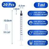 20 Pack 1ml Syringe with Cap for Liquid, 1cc Plastic Small Syringes with Cover, Non-Sterile, No Needle