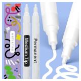 ARTISTRO 2 White Permanent Marker - Waterproof Markers for Tire, Fabric, Rocks, Glass, Ceramic, Wood, Paper - Oil Based Paint Pens - Medium Tip 3mm