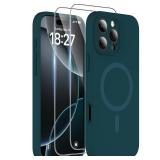 EXZLLEN Magnetic for iPhone 16 Pro Case, Compatible with MagSafe, Two 9H Screen Protectors, Full Camera Protection, Military-Grade Protection Silicone Phone Cover for 16 Pro 6.3",Blackish Green