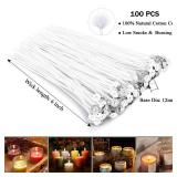 Bulk 6-Inch Candle Wicks - 100 Pcs with Wick Stickers & Centering Device for Soy/Beeswax Candle Making