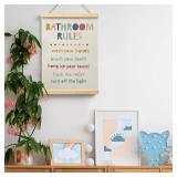Ryeolo Kids Bathroom Wooden Poster Hanger Frame 12.5x17 Inch, Rules Wall Art Decor for Toddler Boy Girl, Colorful Decor