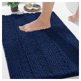 Yimobra Navy Blue Bathroom Rug Mat, Non Slip Quick Dry Bath Mats, Extra Thick and Super Absorbent Bath Rugs, Luxury Microfiber Chenille Plush Fluffy Washable Soft Shower Carpet for Floor, 24" x 17"