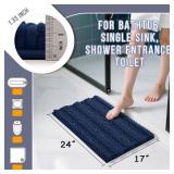 Yimobra Navy Blue Bathroom Rug Mat, Non Slip Quick Dry Bath Mats, Extra Thick and Super Absorbent Bath Rugs, Luxury Microfiber Chenille Plush Fluffy Washable Soft Shower Carpet for Floor, 24" x 17"