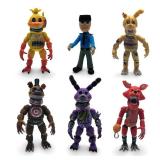 Toysvill Inspired by Five Nights at Freddy Game Action Figures Collection Toys (FNAF) Toy, Set 6 pcs, Height 6in [Nightmare Foxy, Freddy, Bonnie, Fazbear, Chica and Human Security] with Masks
