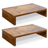 TEAMIX Monitor Riser - 2 Pack, Rustic Brown Wood Adjustable Stand for 2 Monitors/Laptop/PC