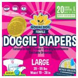 Bodhi Dog Disposable Female Dog Diapers - Super Absorbent Dog Diapers for Female Heat Cycle - Adjustable Fit Pee Wraps for Potty Training, Moisture Control & Wetness Indicator - Large (20 Count)