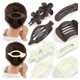Obeoby 8 Pcs Flat Hair Clips for Women, 4 Types French Flat Claw Clips Hair Barrettes Accessories Large Medium (Off-white, Dark Brown)