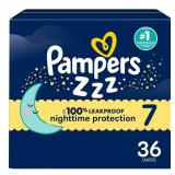 Pampers ZZZ Overnight Diapers, Size 7 (41+ lbs), 36 Count, Nighttime Protection Disposable Baby Diaper, Night Time Leak and Skin Protection