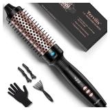 Terviiix 1.25 Inch Thermal Brush, Fast-Heating Ceramic Tourmaline Ionic Volumizing Iron, Heated Round Comb for Volumizing and Soft Curls, Digital Display 9 Temperatures Curling Wand, Dual Voltage Test