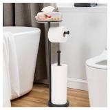 Sfemn Black Toilet Paper Holder Stand, Freestanding Toilet Paper Holder with Shelf for Small Items, Toilet Paper Stand with Storage Space for 4 Extra Toilet Paper Rolls