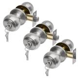 CML Hardware (3 Pack) Keyed Alike Entry Door Knob, Exterior Door Lock with Same Keys in Solid Stainless Steel for Entrance and Front Door, Round Ball Handle