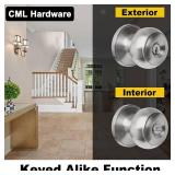CML Hardware (3 Pack) Keyed Alike Entry Door Knob, Exterior Door Lock with Same Keys in Solid Stainless Steel for Entrance and Front Door, Round Ball Handle