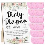 Roowest 51 Pcs Dirty Diaper Baby Shower Games Funny Wooden Sign with 50 Pcs Mini Diapers Cute Felt for Gender Reveal Party Baby Shower(Pink Flower)