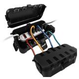 Flemoon [2 Pack] Outdoor Electrical Box Waterproof, Medium Weatherproof Electrical Box (11.5x5.2x4 inch) w/6 Cable Entry Ports, Extension Cord Cover for Power Strip, Timer, Plug, Holiday Light, Black
