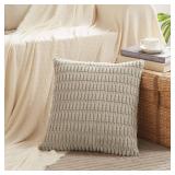 Fancy Homi 4 Packs Neutral Euro Decorative Throw Pillow Covers 28x28 Inch for Couch Bed Sofa, Rustic Farmhouse Boho Home Decor, Soft Plush Striped Corduroy Square Cushion Case 71x71 cm
