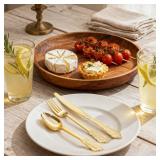 WDF 300 Pieces Gold Plastic Silverware Disposable - Heavy Duty Plastic Cutlery - Gold Silverware Sets Includes 100 Forks, 100 Spoons, 100 Knives for Valentine