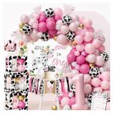 YJDFWAUT Holy Cow Im One Birthday Decorations Party Supplies for Girl, Pink Cow First Birthday Party Decorations, Farm Cow 1st Birthday Party Supplies, 1st Birthday Girl Decoration