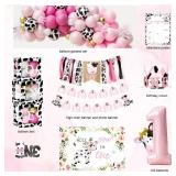 YJDFWAUT Holy Cow Im One Birthday Decorations Party Supplies for Girl, Pink Cow First Birthday Party Decorations, Farm Cow 1st Birthday Party Supplies, 1st Birthday Girl Decoration