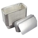 Large Aluminium Pans with Lids 8x4 In - (50 Pack) Disposable Foil Pan Food Containers - Best Tin Pans for Takeaway, Baking, Frozen & Food Storage