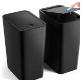 ITCPRL Bathroom Trash Can with Lid, 2 Pack 4 Gallons/15 Liters Garbage Can with Pop-Up Lid, Small Plastic Trash Can, Slim Trash Bin Waste Basket for Bathroom, Bedroom, Office, Living Room(Black)