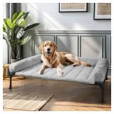 Veehoo Orthopedic Elevated Dog Bed with Fluffy Plush Bolster Cushion, Indoor Raised Dog Beds for Large Dogs, Soft Pet Sofa Cot with Removable Washable Mat, No-Slip Feet, 42 x 30 inches, Grey