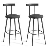 IRCPEN Bar Stools, Set of 2 High Kitchen Barstools, Bar Chairs with Backrest and Footrest, Industrial Counter Stools with PU Soft seat, for Kitchen, Living Room, Pub, Black BS-013BK
