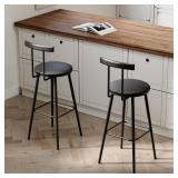 IRCPEN Bar Stools, Set of 2 High Kitchen Barstools, Bar Chairs with Backrest and Footrest, Industrial Counter Stools with PU Soft seat, for Kitchen, Living Room, Pub, Black BS-013BK