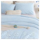 Smoofy Fluffy Queen Size Comforter Set 3 Pieces - Light Blue Fleece Fluffy Comforter Set, Luxury Fuzzy Queen Bedding Set, Soft Warm Bed Set All Season, Heavy Faux Fur Comforter with 2 Pillow Cases