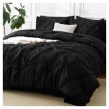 CozyLux Queen Comforter Set Black, 7 Pieces Pintuck Bed in A Bag, Premium Black Comforter Queen Size, Pinch Pleat Bedding Sets with Comforter, Sheets, Pillowcases & Shams