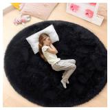 junovo Round Rug 6x6 Feet Fluffy Soft Area Rugs for Kids Girls Room Princess Castle Plush Shaggy Carpet Cute Circle Nursery Rug for Kids Teen