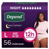 Depend Night Defense Adult Diapers, Incontinence & Postpartum Bladder Leak Underwear for Women, Disposable, Overnight, Large, Blush, 56 Count (4 Packs of 14), Packaging May Vary