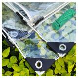 OBMESHOW Clear Tarps Heavy Duty Waterproof, Plastic Tarps with Grommets, 14 Mil Thickened PVC Clear Vinyl Transparent for Patio Enclosure, Outdoor Porches, Greenhouse, Garden & Chicken Coop (8x12)