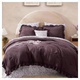 BLOOMHAVEN Queen Comforter Set - 7 Pieces Ruffle Purple Bedding Sets, Shabby Chic Farmhouse Bed in a Bag Queen with Ruffle Comforter, Floral Sheets, Pillowcases & Shams