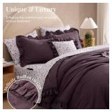 BLOOMHAVEN Queen Comforter Set - 7 Pieces Ruffle Purple Bedding Sets, Shabby Chic Farmhouse Bed in a Bag Queen with Ruffle Comforter, Floral Sheets, Pillowcases & Shams