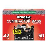 Ultrasac - Extra Heavy Duty Contractor Bags  42 Gallon  3 Mil  32  X 47  Black 50 Count