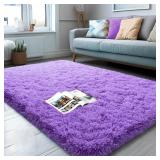 AAFKK 3x5 Area Rug for Bedroom, Purple Rugs for Living Room Nursery Kids Room Dorm Home Decor Aesthetic, Fluffy Shaggy Rug with 4 Anti-Slip Carpet Tapes