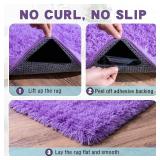 AAFKK 3x5 Area Rug for Bedroom, Purple Rugs for Living Room Nursery Kids Room Dorm Home Decor Aesthetic, Fluffy Shaggy Rug with 4 Anti-Slip Carpet Tapes