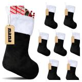 Glimin 8 Set 18 Inch Black Christmas Stocking Personalized Name Tags Thick Plush Fabric Hanging Stockings Unfinished Wood Tags for Xmas Holiday Party Tree Fireplace (Black, White)
