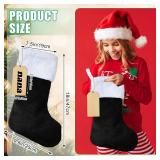 Glimin 8 Set 18 Inch Black Christmas Stocking Personalized Name Tags Thick Plush Fabric Hanging Stockings Unfinished Wood Tags for Xmas Holiday Party Tree Fireplace (Black, White)