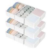 DIMJ Drawer Organizers Clothes, Set of 12 Dresser Organizer Bins, Fabric Closet Organizers and Storage, Shallow Drawer Dividers for Nursery, Clothing, Baby Clothes, Socks, Underwears, Tie (White)