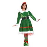 WeGuard Elf Costume for Women 5pcs Christmas Outfit Adult Santa Dress Plus Size with Hat Belt Shoes Cover Socks Xmas (X-Large)