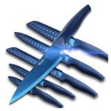 Wanbasion Blue Professional Kitchen Knife Chef Set, Stainless Steel, Dishwasher Safe with Sheathes